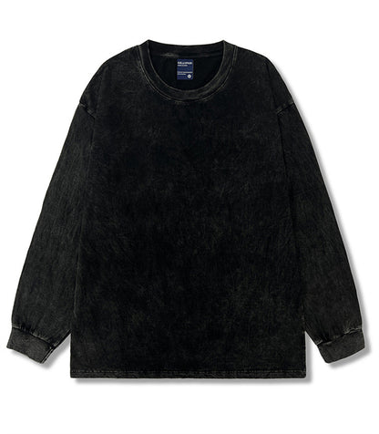 Retro trendy brand washed distressed long sleeve T-shirt base shirt oversize male and female couples American