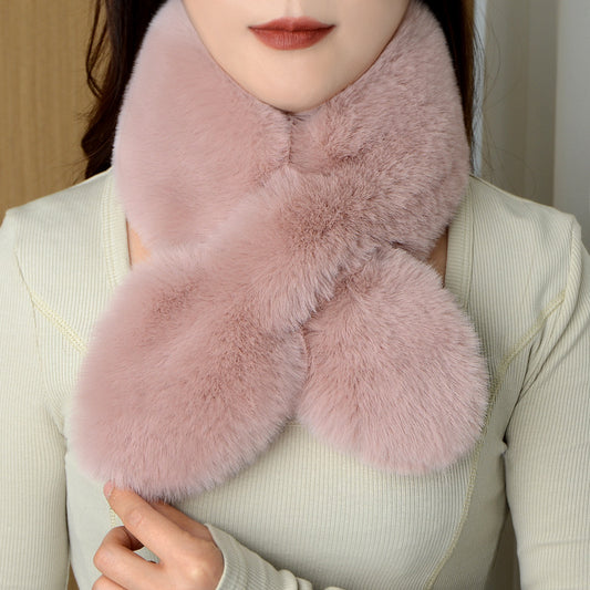 New Neck Wrap Women's Winter Korean Version Double-sided Plush Scarf Imitation Otter Rabbit Fur Thickened Warmth Cross Versatile Solid Color Autumn