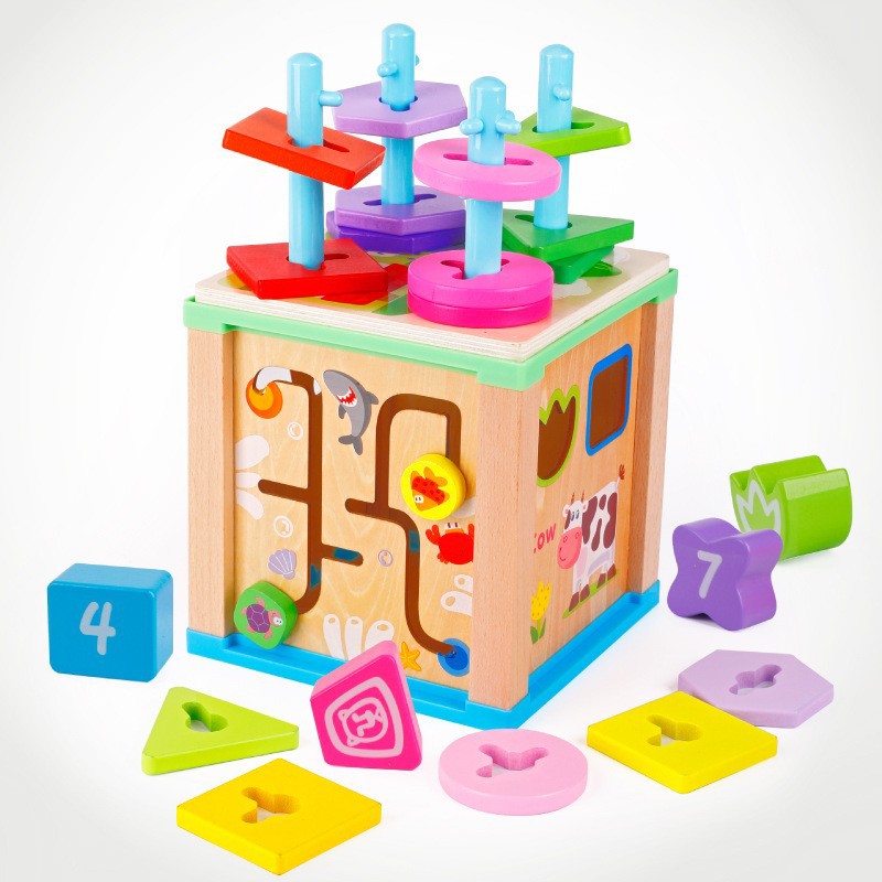 Children's Wooden Large Multifunctional Puzzle Big Wrapping Beads Treasure Chest Early Education Intelligence Matching Scene Intelligence Box Toys