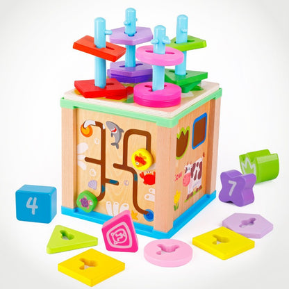 Children's Wooden Large Multifunctional Puzzle Big Wrapping Beads Treasure Chest Early Education Intelligence Matching Scene Intelligence Box Toys