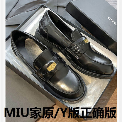 new all-match flat bottom British style leather thick bottom P home shoes small fragrance style loafers women's shoes small leather shoes women