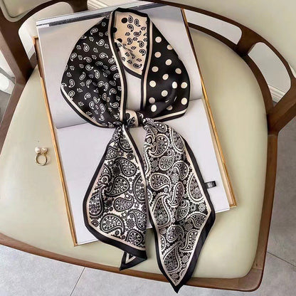 Long silk scarf, women's high-end small square scarf, spring and autumn black neck brace neck with shirt streamer and silk tie