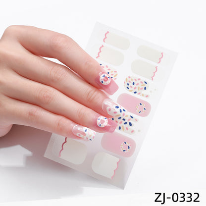 new French manicure stickers full paste ice transparent net red Japanese cartoon nail stickers cute nail polish film