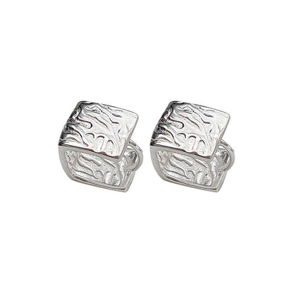 Yongcheng s925 sterling silver earrings niche design sense of folds texture sense square ear buckle cold wind design earrings female