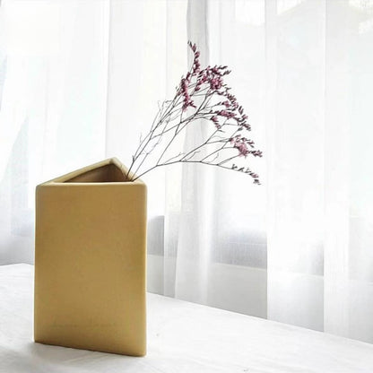Nordic Triangular Art Ceramic Vase Ornament Living Room Dried Flower Flower Arranger Creative Home Entrance Table Decoration