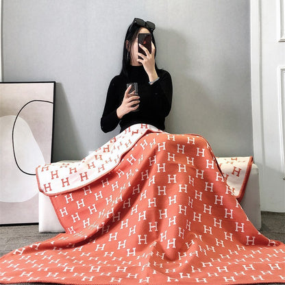 letter H, blanket, nap, air-conditioned room, blanket, car camping, sofa, cashmere blanket
