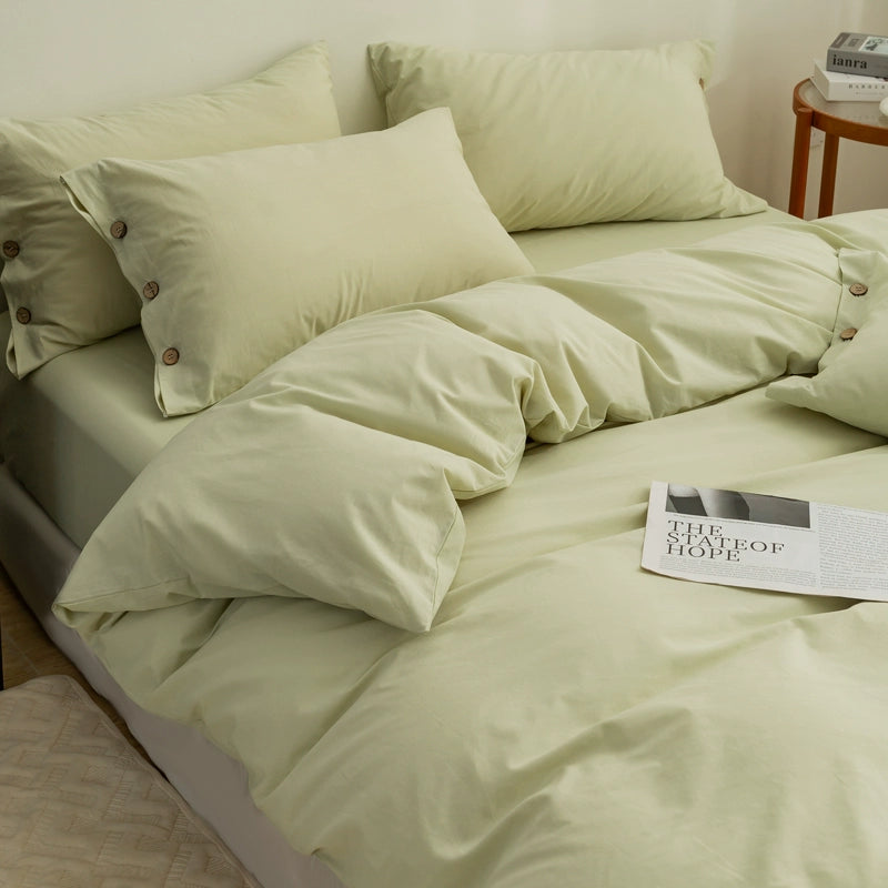 Pure cotton washed cotton bed four-piece set cotton Japanese-style bedding dormitory bed single three-piece solid color quilt cover fitted sheet