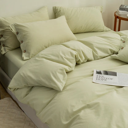 Pure cotton washed cotton bed four-piece set cotton Japanese-style bedding dormitory bed single three-piece solid color quilt cover fitted sheet