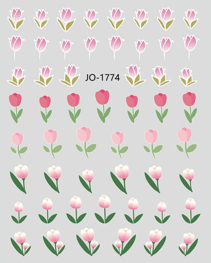 Olin Ting Nail Art Stickers Tulip Flowers Adhesive Nail Decals Net Red Small Fresh Nail Art Style Stickers