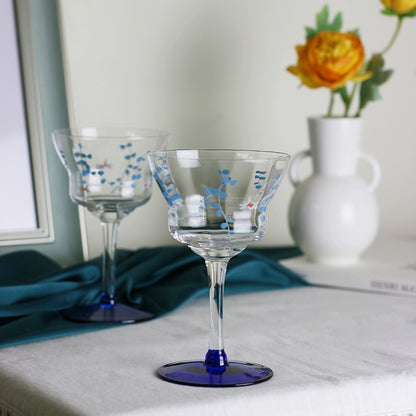 super girly! Spring blue flowers handmade crystal glass goblet wine champagne glass goldfish cup
