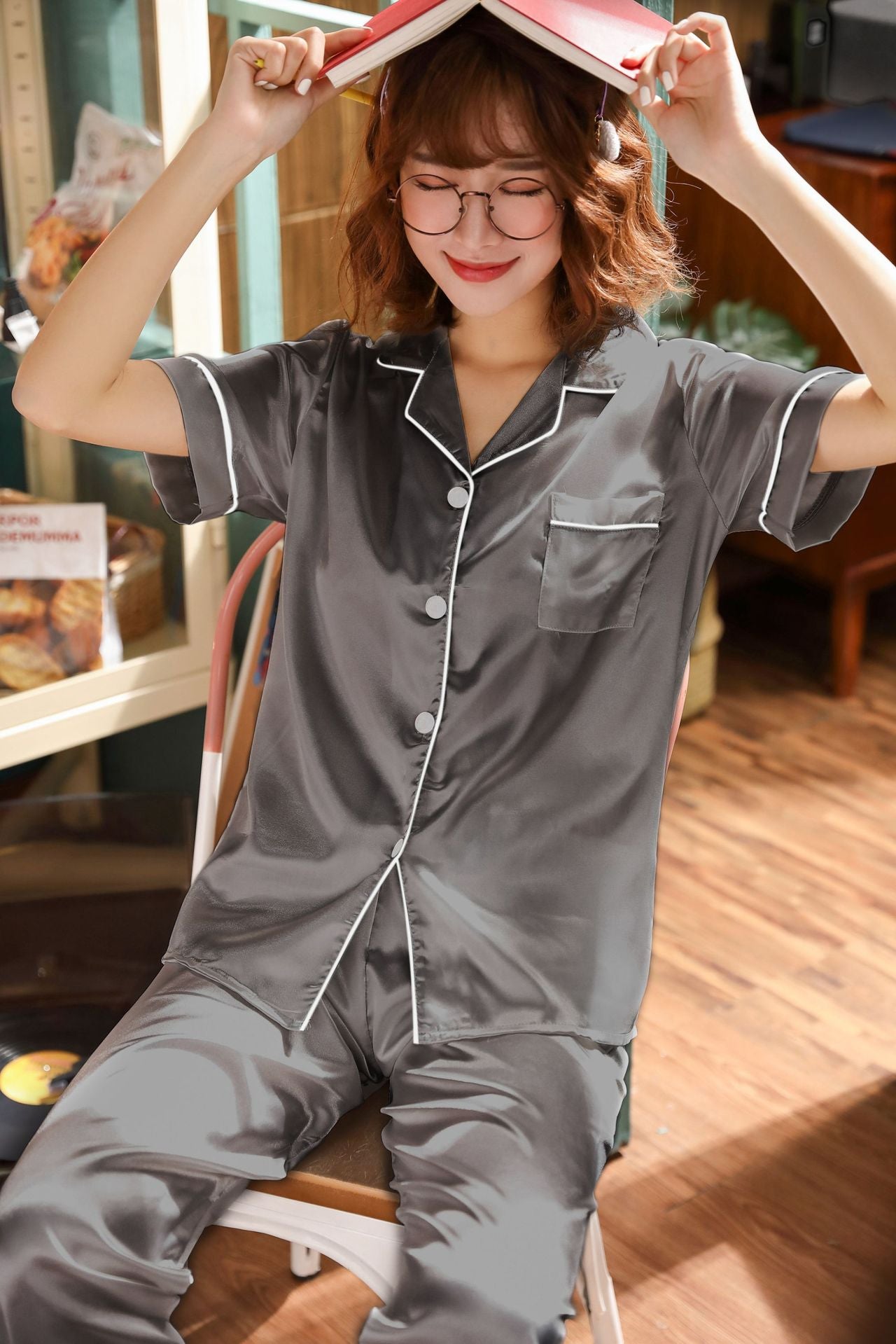 underwear short-sleeved trousers pajamas women's simulation silk lapel suit silk cross-border pajamas