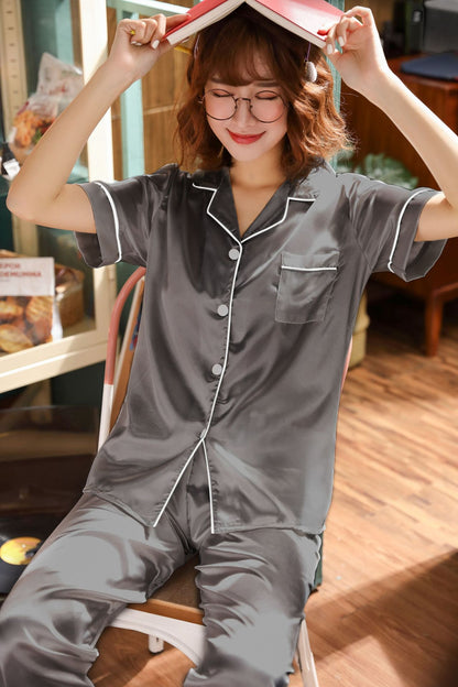 underwear short-sleeved trousers pajamas women's simulation silk lapel suit silk cross-border pajamas