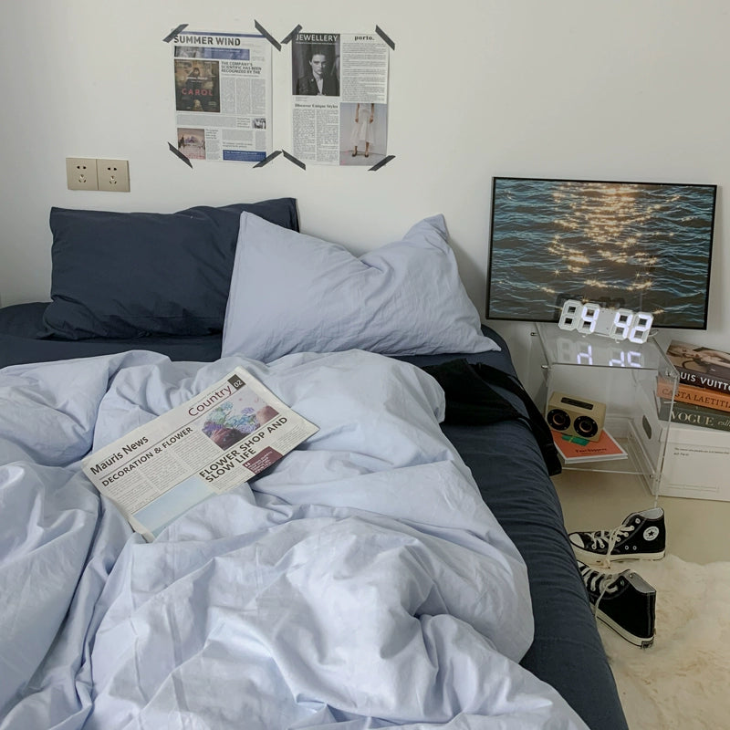 Ins double fight washed cotton four-piece solid color bed sheet quilt cover student dormitory three-piece bedding single double bed sheet 4