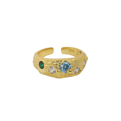 599 Korean version of ins niche design feeling cold wind micro-inlaid zircon texture texture S925 sterling silver open ring female