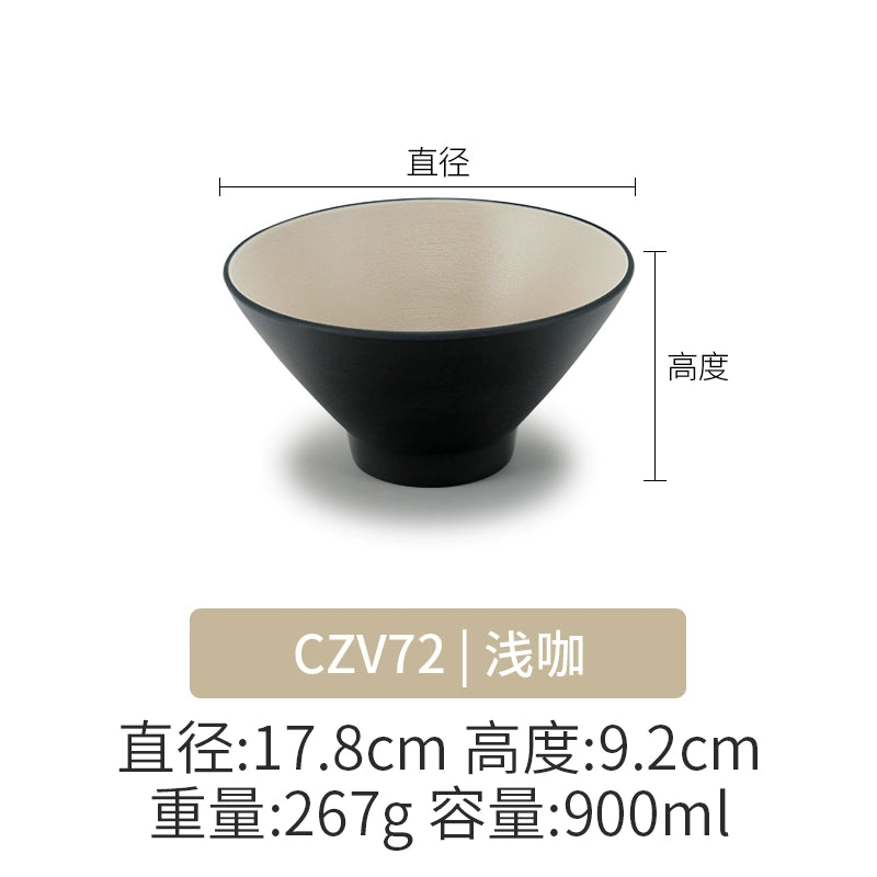 Retro Noodle Shop Imitation Porcelain Two-color Plastic Frosted Bamboo Hat Bowl