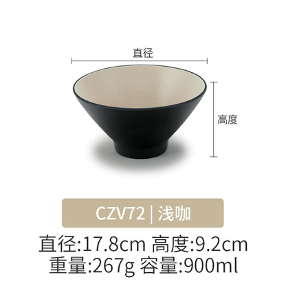 Retro Noodle Shop Imitation Porcelain Two-color Plastic Frosted Bamboo Hat Bowl