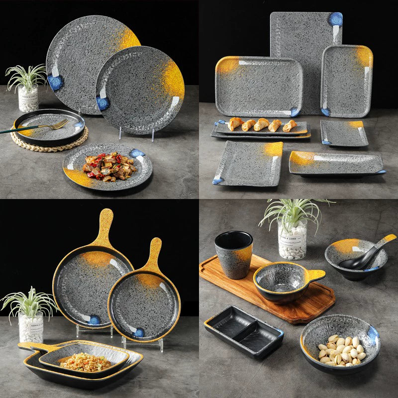 Melamine plate Japanese-style plastic barbecue plate imitation porcelain round flat plate barbecue plate restaurant hot pot tableware dish