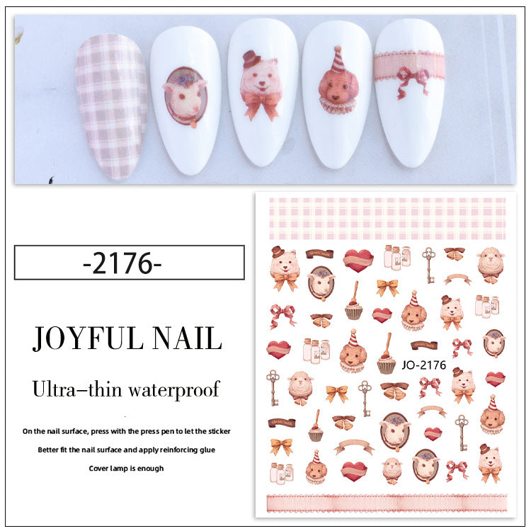 New nail art stickers Rococo sweet pet bunny nail stickers national style ink blood color rose decorative stickers