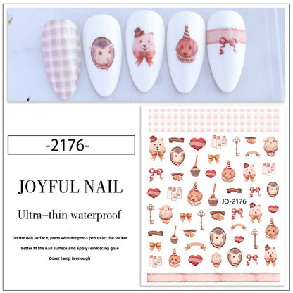 New nail art stickers Rococo sweet pet bunny nail stickers national style ink blood color rose decorative stickers