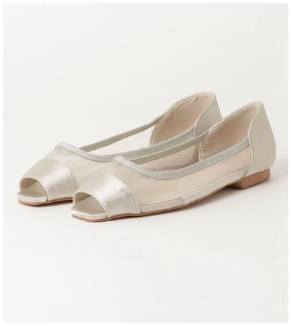 High quality! Japanese satin bread edge fish mouth transparent mesh simple temperament pedicure commuter shoes flat sandals women