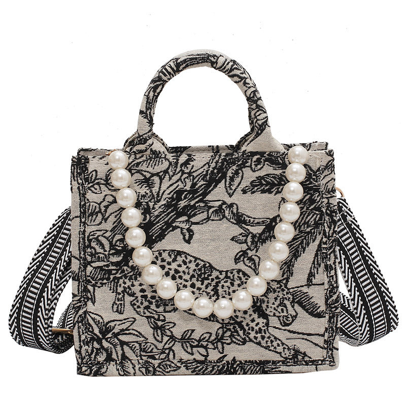 Japanese tote bag women's new niche embroidery cotton linen handbag large capacity commuting canvas shoulder bag