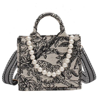 Japanese tote bag women's new niche embroidery cotton linen handbag large capacity commuting canvas shoulder bag