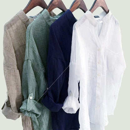 summer new sun protection clothing Japanese style small fresh loose cotton and linen three-quarter sleeve stand collar shirt female linen shirt