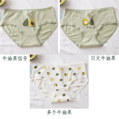 5 pieces of new hot style fashion green bear girl pure 100% pure cotton sweet mid-waist antibacterial breathable underwear