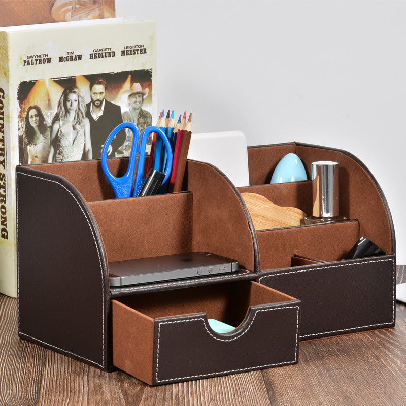 Desktop Office Storage Box Organizer Business Card Box Home With Drawer Organizer Box Creative Leather Pen Holder Manufacturer