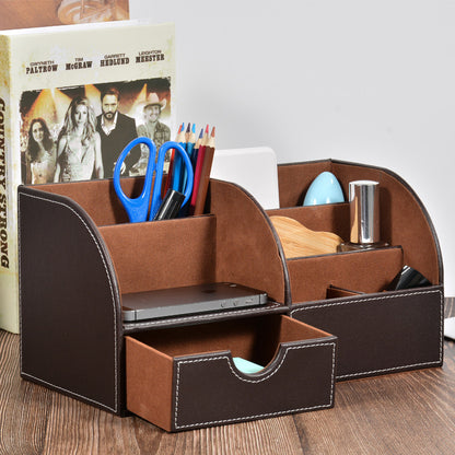 Desktop Office Storage Box Organizer Business Card Box Home With Drawer Organizer Box Creative Leather Pen Holder Manufacturer