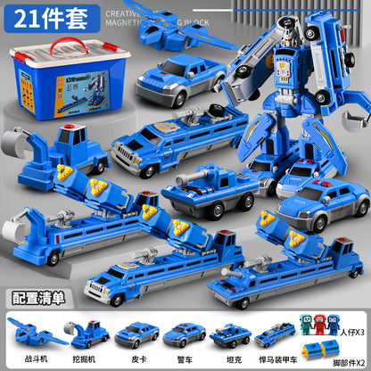 genuine children's magnetic transformer robot diamond building blocks magnetic boy toys magnetic assembly engineering vehicle