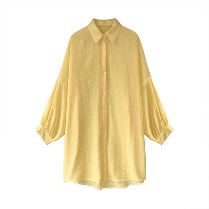 summer new Korean version of the commuter striped sun protection clothing mid-length cardigan loose all-match lapel shirt women