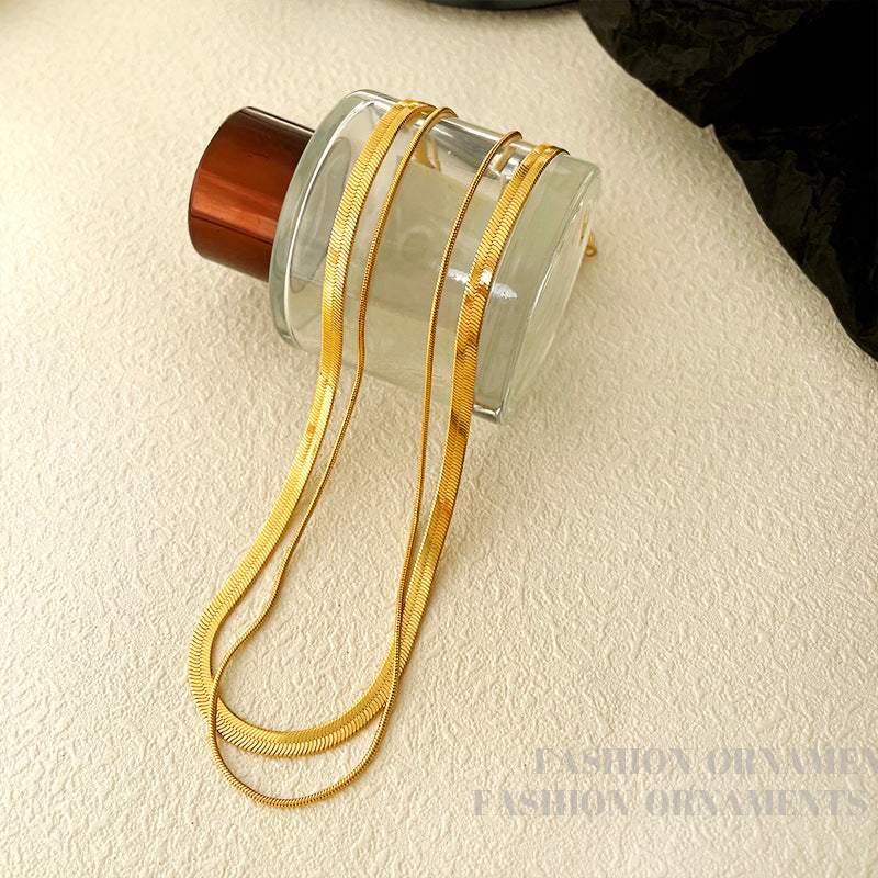 European and American style double layered personality copper material short sweater chain design sense necklace temperament snake chain necklace female T190