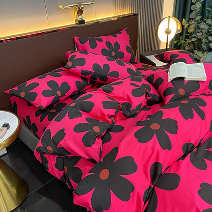 Internet celebrity cotton four-piece set pure cotton bedding bed pure color simple 100 quilt cover 1.8m fitted sheet three 4-piece set