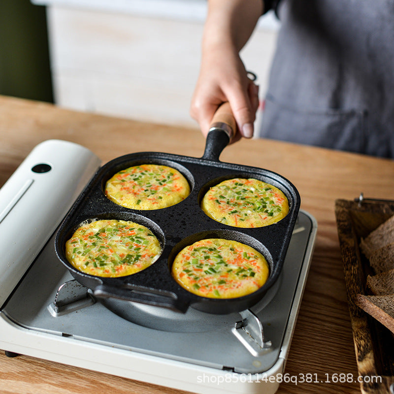 Source factory cast iron four-hole omelette pan, egg dumpling pan, egg burger pan, uncoated non-stick pan, induction cooker, gas