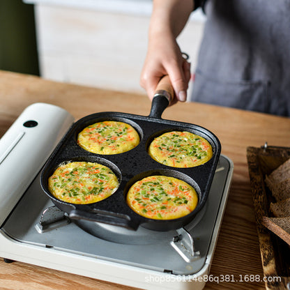 Source factory cast iron four-hole omelette pan, egg dumpling pan, egg burger pan, uncoated non-stick pan, induction cooker, gas