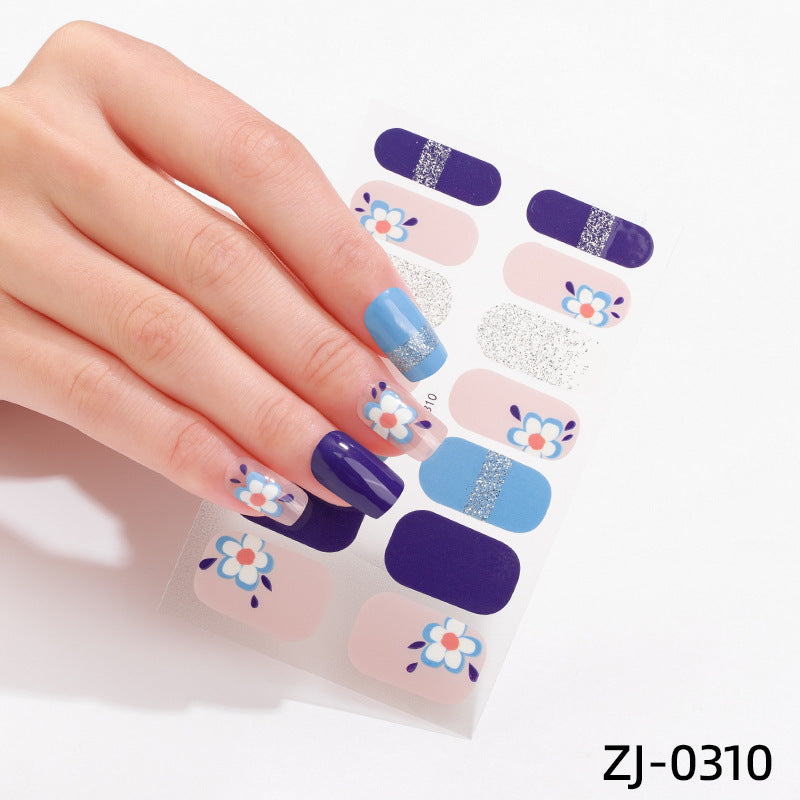 new French manicure stickers full paste ice transparent net red Japanese cartoon nail stickers cute nail polish film