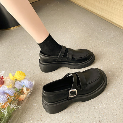 Shallow mouth thick bottom British style small leather shoes women's spring and autumn new hundred matching skirt basic style Japanese jk single shoes