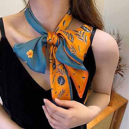 Long silk scarf, women's high-end small square scarf, spring and autumn black neck brace neck with shirt streamer and silk tie