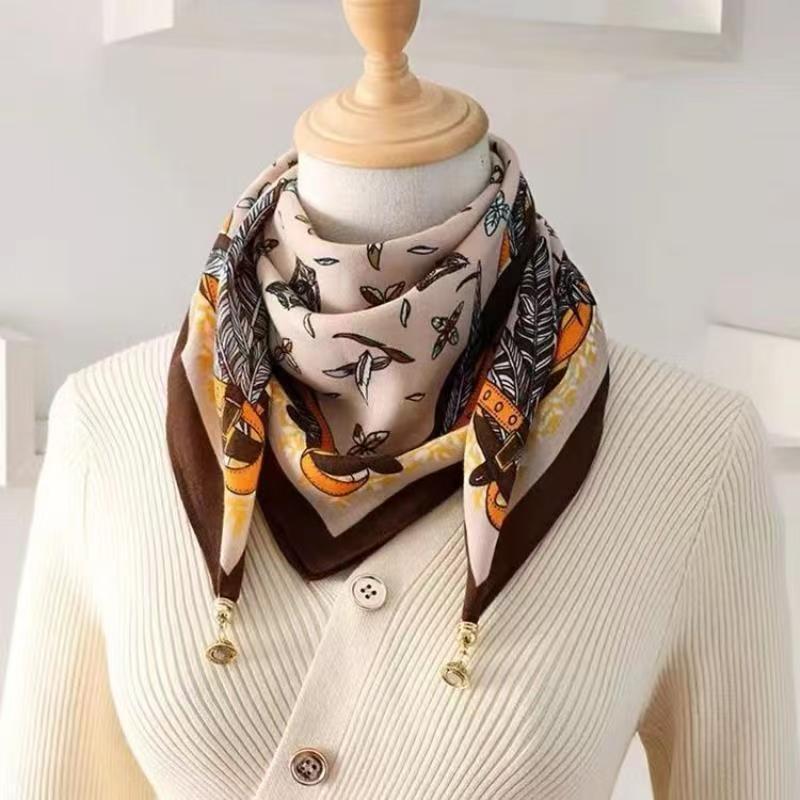 warm square scarf, magnetic buckle, triangle silk scarf, cotton scarf, women's spring, autumn and winter, style scarf, temperament and versatile