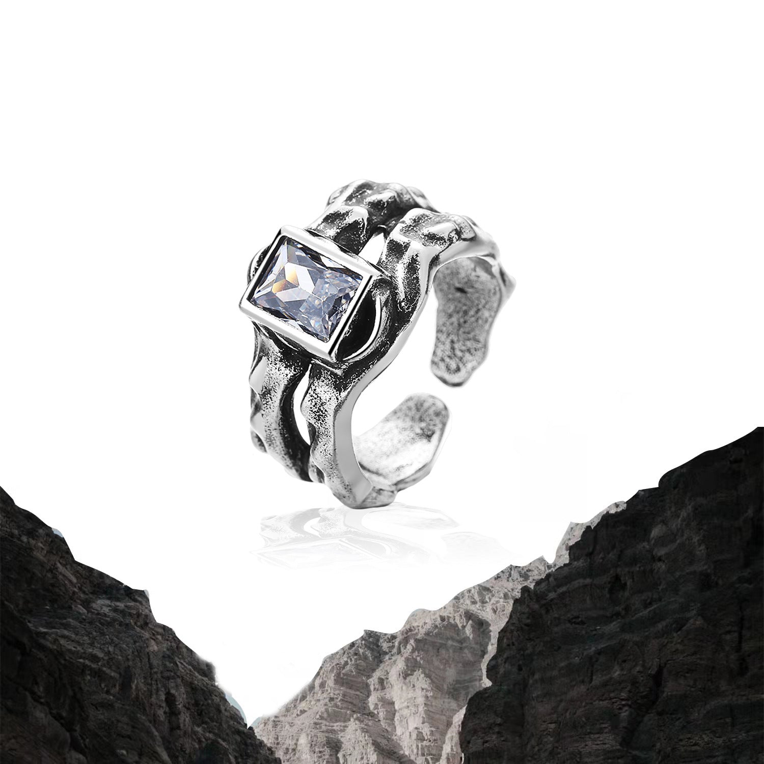 Korean version of ins cold wind personality black irregular texture French lava niche design opening index finger female