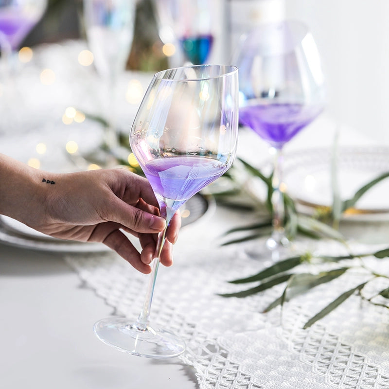 Haoyue cold spring rainbow ion plating crystal glass red wine glass goblet oblique wine glass champagne cup