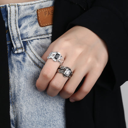 Korean version of ins cold wind personality black irregular texture French lava niche design opening index finger female