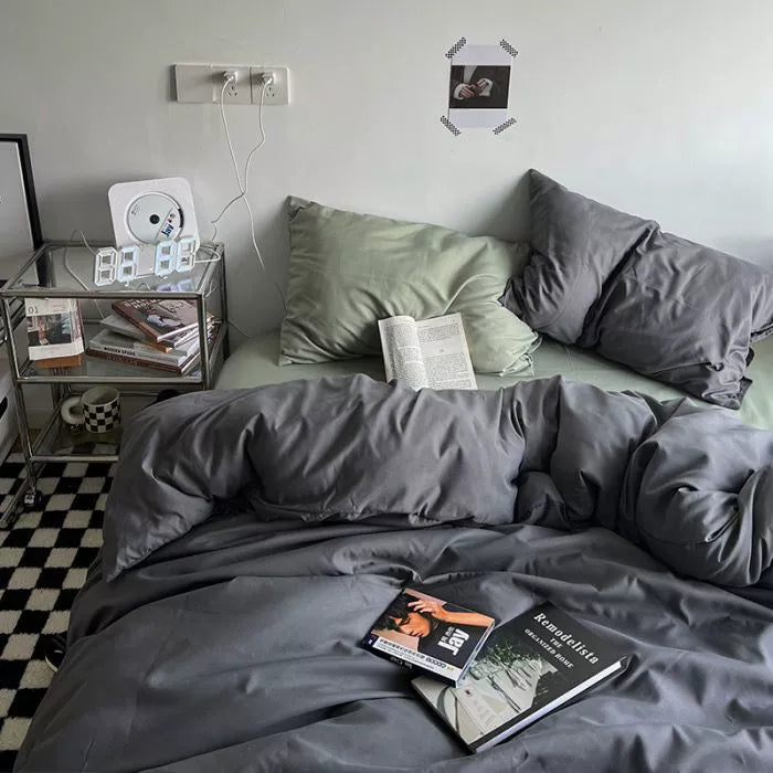 Ins double fight washed cotton four-piece solid color bed sheet quilt cover student dormitory three-piece bedding single double bed sheet 4