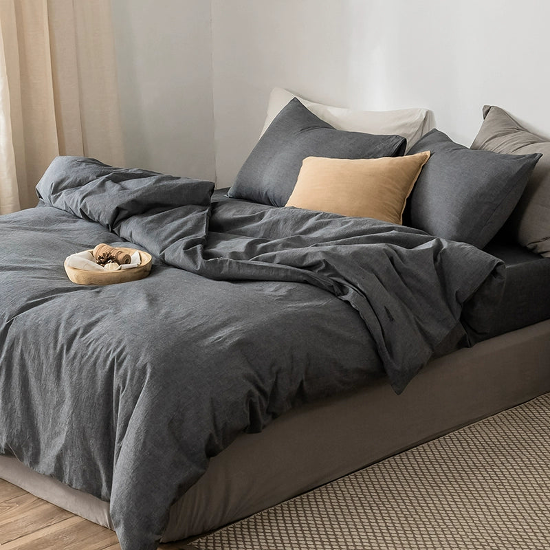 Simple cotton fitted sheet style naked sleeping solid color four-piece set
