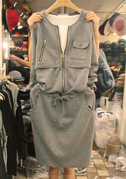 spring new women's clothing Korean style design casual all-match long-sleeved sweater mid-length dress women