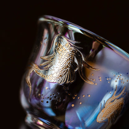 Glowing gold and silver fired heat-resistant glass tea cup