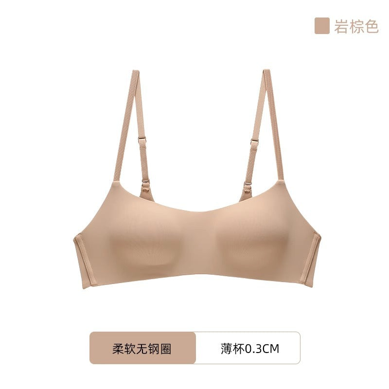 Seamless thin underwear summer big breasts show small breasts white sports gathered one-piece fixed flat small low bra