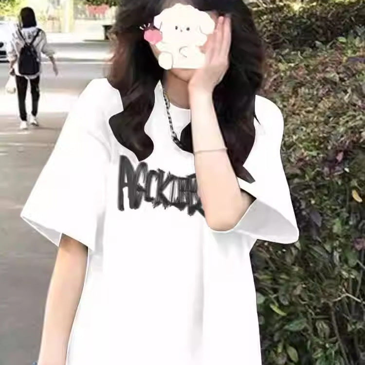 Pure cotton American short-sleeved T-shirt women's new explosive summer loose oversized design niche half-sleeve upper clothes