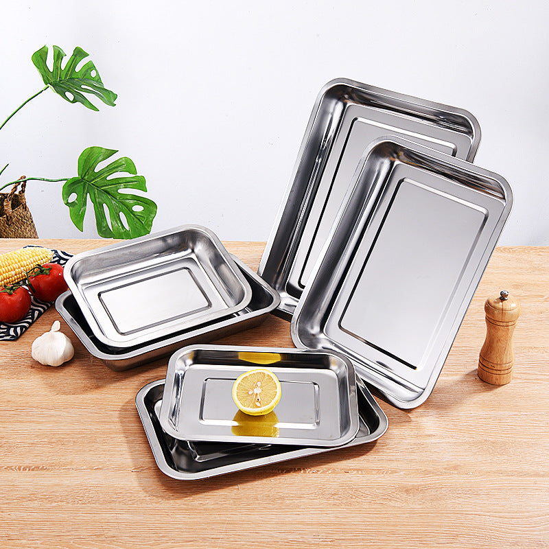 With magnetic stainless steel square plate Chinese canteen tray home hotel rice plate barbecue plate punching steamed rice plate wholesale